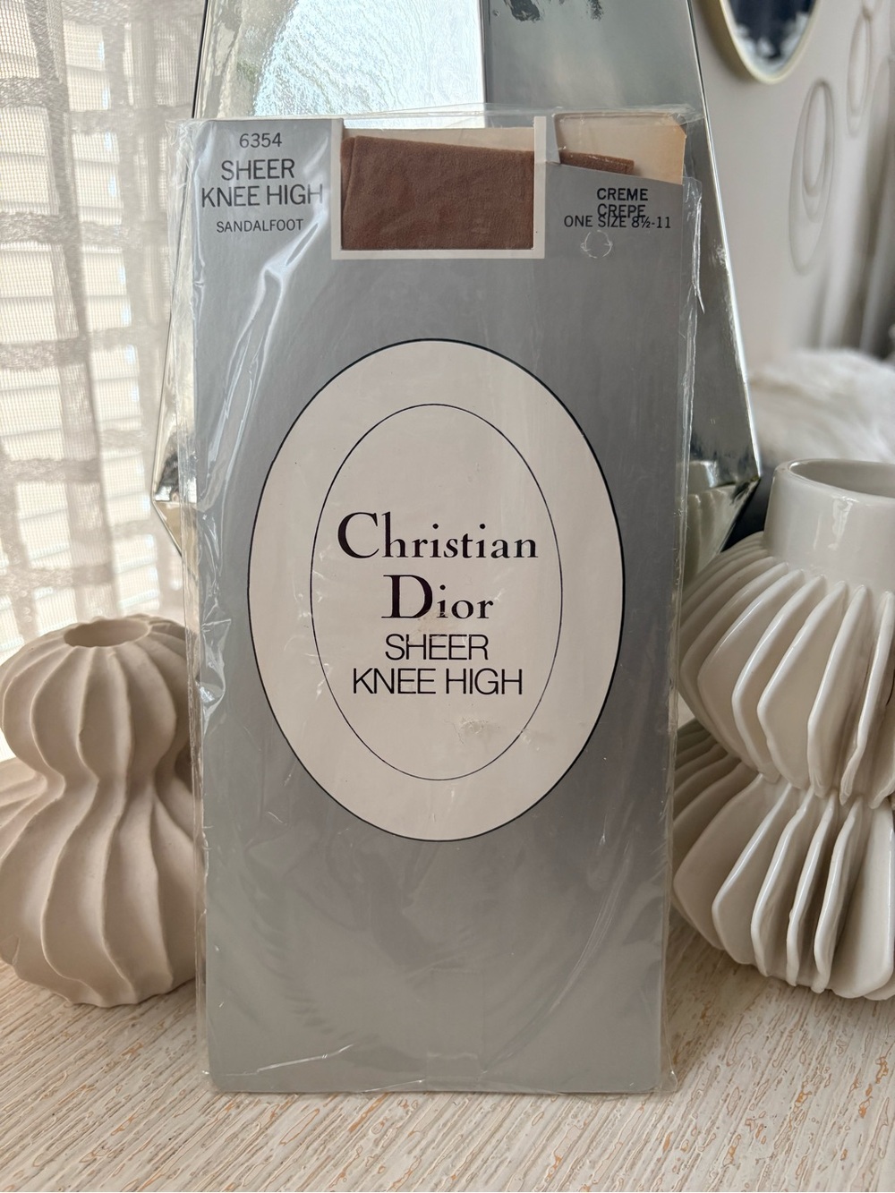 VTG Christian Dior Sheer Knee Highs size 8.5-11 Brown Nude Creme Crepe